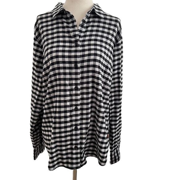 Orvis Flannel Long Sleeve Button Front Blouse Black + White Gingham Check Medium - Picture 1 of 9
